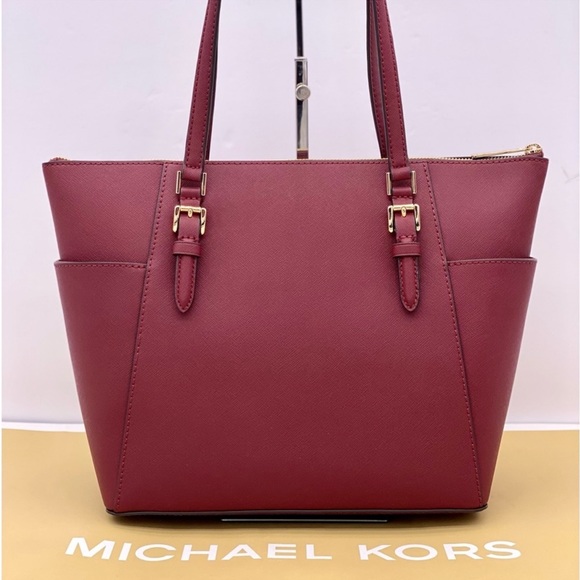 Michael Kors Large Charlotte Tote Shoulder Bag Dark Cherry - Picture 3 of 11
